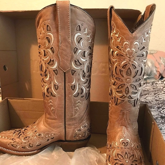Sale! Texas Country Boots with Studded Flowers 23/6 New - Picture 2 of 6